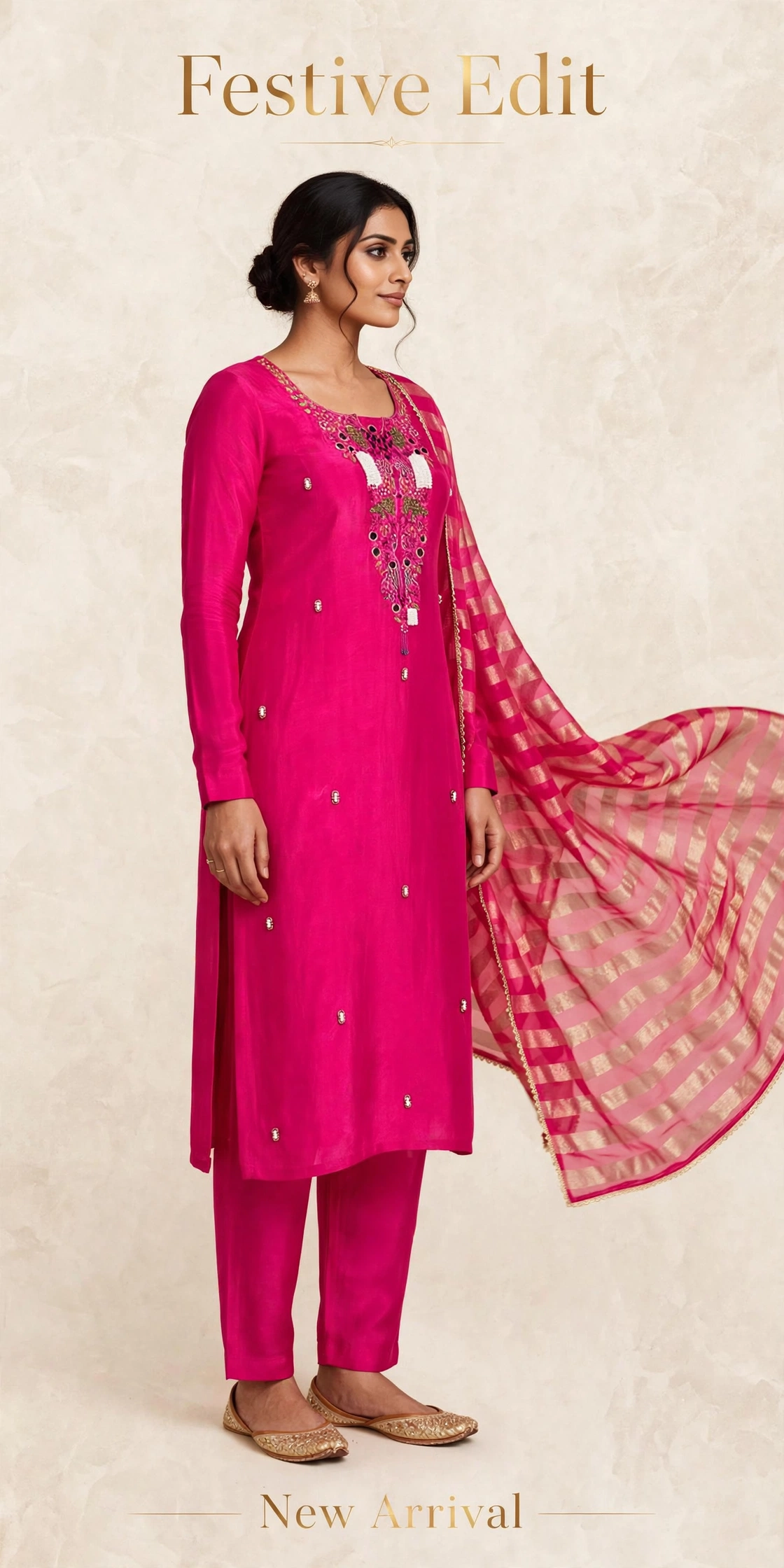 Pure HO Silk Suit with Organza Jari Dupatta